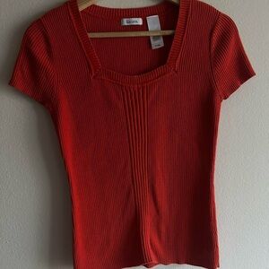 Liz & Co - Orange Fitted Ribbed Cap Sleeve Top Size Medium